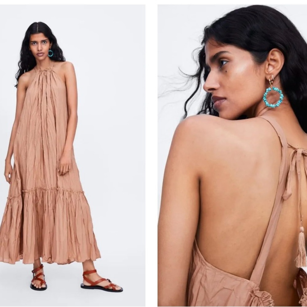 Zara Tan Tiered Halter Sundress